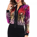 Moteri&scaron;kos striukės su blizgučiais Sparkly Bomber striukės ilgomis rankovėmis su užtrauktuku Blizgučiais Clubwear madingi paltai Small
