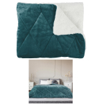 Les Tr&eacute;sors De Lily [A3520] - Couvre lit flanelle sherpa 'Scarlett' turquoise blanc - 240x220 cm