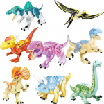 YG77087 Spalvingi dinozaurų statybiniai blokai 8 Tyrannosaurus Rex dvigubos karūnėlės Dragon Styx Dragon mažų dalelių surinkimo žaislai