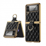 &bdquo;Samsung Galaxy Z Flip 4 Case Rhombus Pu&ldquo; odinis elektrolitinis rėmas, grūdintas stiklas, pilnas apsauginis dangtelis For Galaxy Z Flip 4 žalia