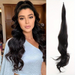 Aosiwig 32 colių lankstus apvyniojimas aplink uodegą ilgas plaukų uodegos priauginimas garbanotas blondinas sintetinis uodegos plaukų papuo&scaron;alas moterims