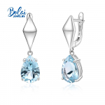 1 Pair of fashion drop shaped design natural sky blue Topaz earrings for women daily wear 925 sterling silver fine jewelry
