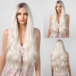 Ilgi sintetiniai priekiniai nėrinių perukai Tamsiai &scaron;aknys Ombre Blonde Banguotas su kūdikio plaukais Didelio tankio kar&scaron;čiui atsparūs nėriniuoti perukai moterims