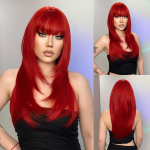 HAIRCUBE Raudonas tiesus sintetinis perukas moterims Ilgas natūralus sluoksniuotas perukas su kirpčiukais Cosplay Party kar&scaron;čiui atsparus pluo&scaron;to perukas plaukams