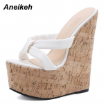 Anekeh Wedges Heel Moteri&scaron;kos &scaron;lepetės Madingos atviros platformos sandalai Vasariniai super auk&scaron;takulniai moteri&scaron;ki batai vakarėliui 35-42 dydis 37 balta