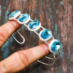 &Scaron;veicari&scaron;kas mėlynas topazas, brangakmenis, rankų darbo 925 prabos sidabro papuo&scaron;alas, apyrankė, reguliuojama mėlyna