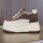 Fujin 9 cm Nauji natūralios odos, laisvalaikio stambūs sportbačiai su plei&scaron;tu, platforma, plei&scaron;tiniai, patogūs, madingi moteri&scaron;ki batai, vulkanizuojami mi&scaron;ri spalva 35 ruda