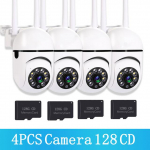 200 W 5 GHz ir 2,4 GHz Wi-Fi IP kamera HD 1080P IR visų spalvų naktinio matymo sauga lauko belaidė stebėjimo kamera AI žmogaus sekimas (1/2/4 vnt) 4PCS AU plug+4*128G balta
