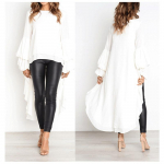 Moteri&scaron;ki rudens žieminiai megztiniai ilgomis rankovėmis &scaron;ifoniniai mar&scaron;kinėliai, netaisyklingo &scaron;ifono vir&scaron;utinė dalis moterims XXXL balta