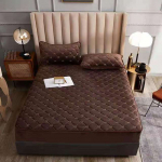 Storas dygsniuotas aksominis čiužinio užvalkalas, i&scaron;siuvinėtas vienspalvis čiužinio užvalkalas Trumpas pliu&scaron;inis lovos užvalkalas, neįskaitant pagalvės užvalkalo 2pcs pillowcases kava