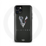Coque pour Iphone 13 Vikings S&eacute;rie Saison 6 logo V Ep&eacute;e Gris Fond Noir