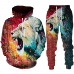 Personality Lion 3D Print Hoodies/Trening kostiumas Vyri&scaron;ki megztiniai su gobtuvu + kelnės bėgimo kostiumas Hip Hop vyri&scaron;kų gatvės drabužių komplektas XL