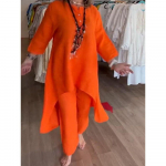 2024 m. vasara Naujas produktas Vienspalvis Etninis Stilius Laisvas Kasdienis chalatas Ilgomis rankovėmis Medvilninis ir lininis kostiumas Didelio dydžio moteri&scaron;kas ilgomis rankovėmis 5XL oranžinė