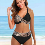 Moteri&scaron;ki maudymosi kostiumėliai, bikini, 2 dalių maudymosi kostiumėlis be nugarų, paplūdimio dėvėjimas, sidabro spalvos leopardo ra&scaron;to maudymosi kostiumėliai S mėlyna