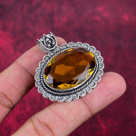 Citrino pakabukas, 925 prabos sidabro brangakmenių papuo&scaron;alas, rankų darbo pakabukas, Padėkos dienai 1.77 Inches geltona