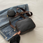 Geometrinio ra&scaron;to kryžiaus krep&scaron;io rinkinys, madingas mini krep&scaron;ys per petį, moteri&scaron;kas senovinis kvadratinis krep&scaron;ys su pinigine 1set juoda