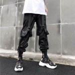Cargo Kelnės vyrams Laisvalaikio Hip Hop Hit Color Pocket Vyri&scaron;kos Kelnės Sportinės Kelnės Streetwear Juostelės Techwear Kelnės M juoda