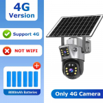 AIOOK Saulės apsaugos kamera lauko vandeniui atspari HD 8MP dvigubo objektyvo WIFI 4G IP kamera visų spalvų naktinio matymo dvipusis domofono judesio aptikimas 4G Camera juoda
