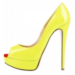 LOSLANDIFEN Sexy Peep Toe Platform Moteri&scaron;ki Siurbliai 14cm Itin auk&scaron;ti lakinės odos auk&scaron;takulniai Batai Raudoni Vestuviniai Stiletai Didelis Dydis 43 44 43 fluorescencinė geltona spalva
