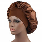 1vnt Satin Bonnets naktinė miego kepurė Didelė elastinga plačia mink&scaron;ta juosta Spalvinga &scaron;ilko kepurė garbanotiems plaukams Priežiūra Grožio makiažas moterims ruda