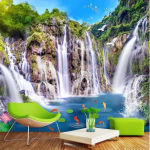 Tapetai 3D freska Kra&scaron;tovaizdis krioklys medinis tiltas peizažas fonas siena dekoratyvinė tapyba 3d tapetai 200 cm(W) x 140 cm(H)