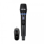 Belaidžio mikrofono sistemos imtuvas su rankiniu mikrofonu UHF anti-kauksmo ir aidėjimo funkcija 1 Receiver with 1 Microphone juoda