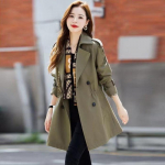 Moteri&scaron;ka didelio dydžio vidutinio ilgio Trench Coat Business Slim striukė Biuro striukė XS