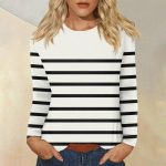 Moteri&scaron;ka kasdienė laisvalaikio palaidinė ilgomis rankovėmis, dryžuota spausdinta, įtempta i&scaron;kirpte L juoda