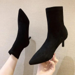 Moteri&scaron;ki megzti ankle boots Moteri&scaron;ki batai Moteris Smailus pir&scaron;tas Tamprios Stambūs Ploni Auk&scaron;ti kulniukai Madingi Kojinės Trumpikės 34