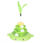 Katės kamuoliuko bok&scaron;to žaislas, 3 lygių nuimamas takelis, interaktyvus žaislas su erzinančia plunksna kačiukui žalia