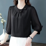 Moteri&scaron;ki drabužiai Temperamentas &Scaron;ifoninė palaidinė Vasarinė Pusiau rankovių Tvirta plius dydis Laisvi biuro ploni mar&scaron;kinėliai Vir&scaron;utiniai mada Eleganti&scaron;ki XXXXL juoda