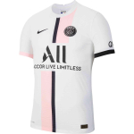 Nike Paris Saint-Germain 21/22 i&scaron;vykos žaidėjo versija Spalvų blokas Raidžių ir skaičių spauda Apvali apykaklė Trumpomis rankovėmis Futbolo mar&scaron;kinėlis Vyri&scaron;ki vir&scaron;utiniai drabužiai Baltas CV7850-101 S
