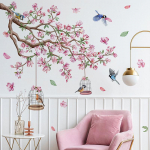 Rožiniai persikų žiedų pauk&scaron;čių sienų lipdukai PVC lipnūs miegamojo svetainės Art Deco lipdukai tapetai DIY namų dekoravimas rožinė