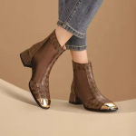 Madingi moteri&scaron;ki ankle boots, rudens naujiena, apvalus priekis, tinklinis, kvėpuojantis, metalinis priekis, madingi, žemi kulniukai, &scaron;aunūs batai 38 ruda