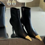 Madingas Žvaigždės stilius Madingi Metaliniai Kvadratiniai pir&scaron;tai Odiniai Moteri&scaron;ki Ankle Boots Eleganti&scaron;ki Rudens Žiemos Ploni Auk&scaron;ti kulniukai Chelsea Trumpi Batai Avalynė 35 juoda