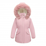 Paauglių mergaičių žieminis parkas Vaikų vienspalvis juosmens sutraukiamas storintas izoliuotas pliu&scaron;inis gobtuvas striukė paltas Vaikų drabužiai Ilgas vir&scaron;utinis drabužis 110 rožinė