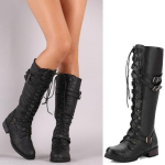 Žieminiai moteri&scaron;ki odiniai kovos batai senovinio stiliaus Retro suvarstomi jojimo batai su sagtimi 41 juoda