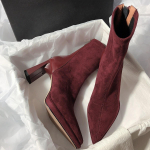 Madingi moteri&scaron;ki aulinukai su smailiais priekiais Madingi Eleganti&scaron;ki Modernūs Siauri Trumpi Aulinukai Rudeninis Žiemos Moteri&scaron;ki Suede Odiniai Batai Botas De Mujer 39 raudona