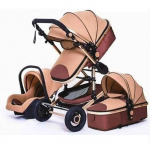 BAZARLAND30.Poussette 3 en 1 B&eacute;b&eacute; Combin&eacute;e Si&egrave;ge-Auto Nacelle R&eacute;versible R&eacute;glable Haute Qualit&eacute; Roues increvables Canne.Khaki ruda