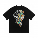 W346 CHROME HEARTS 2026 Vasara Naujas Auk&scaron;tos Kokybės Medvilninis Apvalia Kaklo Laisvas Didelio Dydžio Vyri&scaron;kas ir Moteri&scaron;kas Mar&scaron;kinėlis Pora Mar&scaron;kinėlis S juoda