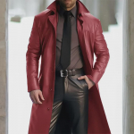 Vyri&scaron;kas ilgas PU odos atlapotas vėjo striukė Cosplay drabužių i&scaron;pardavimui Medium raudona