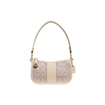 Coach Swinger 20 Klasikinis monogramos ra&scaron;tas Užtrauktuko užsegimas Signature žakardas Oda Mahjong krep&scaron;ys Moteri&scaron;ka peties rankinė Dramblio kaulo spalva CD697-B4SHG Basic Set (Bag+Dust Bag)