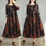 Medvilninės Vintažinio Ra&scaron;to Gėlėtos Suknelės Moterims Kasdienės Laisvos Ilgomis Rankovėmis Suknelės Femme Robe Vestidos Eleganti&scaron;ki Pavasario Rudens Drabužiai M