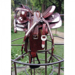Auk&scaron;čiausios kokybės odinė vakarieti&scaron;ka parodinė balna, barrel racing žirgo balnas ir įranga. 17 Inch gray