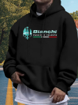 Laisvas fliso gobtuvas su ry&scaron;kiu Bianchi grafiniu spaudiniu - Juodas M black