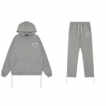 Vyri&scaron;kas Oversized Hoodie ir Džogerių Rinkinys Su &Scaron;irdies Atspaudu Medvilnės Pūkinis Sportinis Kostiumas Atsitiktinis Streetwear Small gray