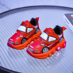 Vaiki&scaron;ki &scaron;viečiantys animaciniai sportbačiai - &Scaron;viečiantys odiniai sportiniai batai berniukams ir mergaitėms Size 28, Length 17 cm red