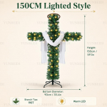 150/180cm Kryžiaus formos Kalėdų eglutė I&scaron; anksto ap&scaron;viesta &Scaron;iltos LED lemputės Dirbtinė PVC Kalėdų eglutė Religinė &scaron;ventė Namų Lauko Dekoracija black