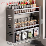 Modernus plieninis sieninis prieskonių laikiklis su keliais skyreliais virtuvės laikymui ir tvarkymui Triple 4Compartments