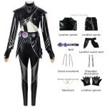 Kpop Demonų Medžiotojai Rumi Cosplay Kostiumas Perukas Juodos Odos Mū&scaron;io Kostiumas Suaugusioms Moterims Paltas Kelnės Diržas Pir&scaron;tinės Helovino Vakarėlis kids 140 pilka spalva